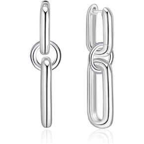 Mixed Convertible Link Hoop Earrings for Women, 18K Gold Plated 925 Sterling Post Two-way Wearing Huggie and Drop Earring