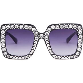 ADE WU Oversize Square Rhinestone Sunglasses Retro Thick Square Frame Sun Glasses