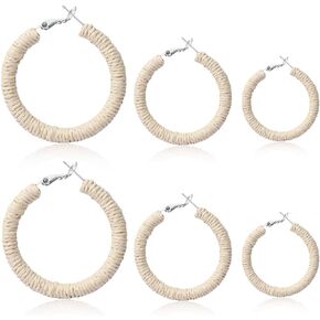 أقراط راتان للنساء مصنوعة يدويًا من بوهو الرافية المنسوجة أقراط حلقية متعددة الأقراط من القش للعطلات الصيفية للنساء in Kuwait