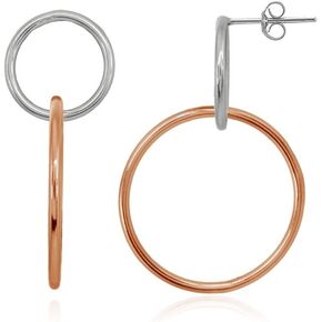 Hoops & Loops 925 Sterling Silver Intertwined Open Circles Round Frontal Hoop Drop Stud Earrings for Women & Teem Girls, Silver, Yellow & Rose Gold