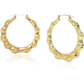 Gold Tone Hollow Casting Round Bamboo Hoop Earrings- 3 Inches, Made in Korea and Ship From USA