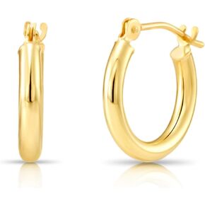 10K Yellow Gold Classic Shiny Polished Hoop Earrings, Plain Round Gold Hoops, Gold Earrings for Women and Men, 10K Real Gold