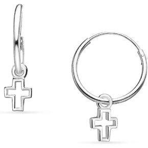 SILVERLINE -Sterling Silver Endless Hoop Earrings With a Cross Charm Design in Colors Sterling Silver and Yellow Gold Dipped in Kuwait