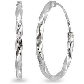 Sterling Silver Twist Endless Round Lightweight Unisex Hoop Earrings
