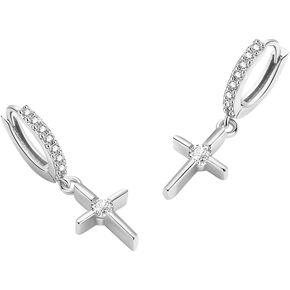 Dainty Cross Dangle Hoop Earrings Cubic Zirconia Crystal Drop Tiny Small Huggie Hoops Earring Piercing Cuffs Fashion Faith Jewelry Gifts for Women Girls BBF
