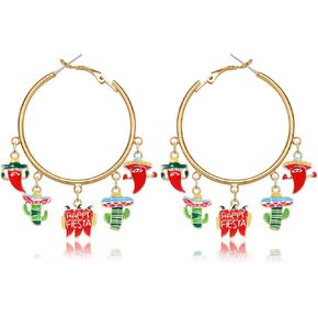 سينكو دي مايو أقراط هوب للنساء الفتيات، المكسيكي العيد الفلفل الأحمر الفلفل الحار هوب الأقراط، هيبوالرجينيك دائرة كبيرة الأخضر الصبار سمبريرو سحر هوب الأقراط، بيان ملون المينا سينكو دي مايو يوم أقراط مجوهرات المكسيكي عطلة حزب هدية in Kuwait