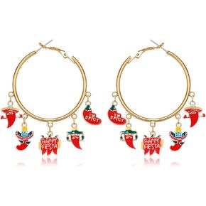 Cinco De Mayo Hoop Earrings for Women Girls , Mexican Fiesta Red Chili Pepper Hoop Earrings , Hypoallergenic Big Circle Green Cactus Sombrero Charms Hoop Earrings ,Statement Colorful Enamel Cinco De Mayo Day Earrings Jewelry Mexican Holiday Party Gift