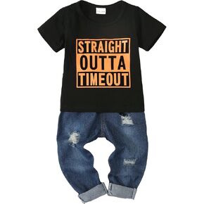 XUANHAO Baby Boy Clothes Toddler Boys Summer Jeans Pants Outfits Set 12M-5T | Infant Baby Boys Jean Clothing Sets,Toddler Boy Button Down Plaid Shirt Outfit,Short Sleeve Tops Ripped Denim Pants 2Pcs Set in Kuwait