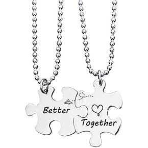 MXXGMYJ Matching Puzzle Necklace for Couples Gifts - 2 Pcs Puzzle Piece Pendant Necklaces for Boyfriend Girlfriend Husband Wife Anniversary Birthday Gifts