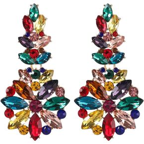 Colorful Chandelier Earrings, Colorful Floral Dangle Earrings for Women, Bohemian Floral Teardrop Earrings, Sparkling Rainbow Flower Stud Earrings Flower Boho Jewelry, Colorful Flower Drop Earrings