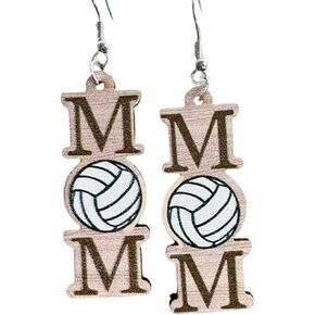 Mother's Day MAMA Wooden Sports Ball Earrings Retro Lightweight Basketball Volleyball Baseball Football Rugby Love Heart Wooden Sport Earrings for Mom Sports Fans Players Jewelry Gifts