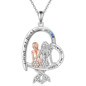 MONGAS Mermaid Necklaces 925 Sterling Silver with Crystal Mermaid Sister Jewelry Gifts for Women