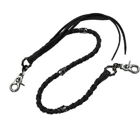 Uniqsum Skull charms Black Braided Leather wallet chain Biker Punk Key chain (Gun-metal)