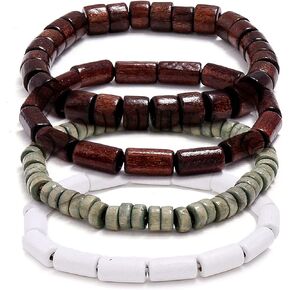 COLORFUL BLING 4Pcs Classic Natural Sandalwood Bead Bracelet Strand Wood Tibetan for Men Women Meditation Buddhist Mala Prayer Jewelry