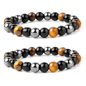 8MM Black Obsidian Hematite Colorful Tiger Eye Triple Protection Bracelet Beads Set Amethyst Howlite Beads Bracelets for Men Women