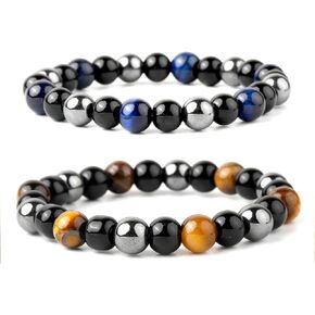 8MM Black Obsidian Hematite Colorful Tiger Eye Triple Protection Bracelet Beads Set Amethyst Howlite Beads Bracelets for Men Women