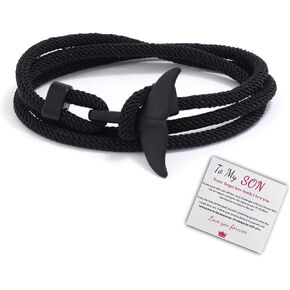 To My Son Whale Tail Bracelet from Mom，Handmade Nylon Paracord Rope Mens Nautical Bracelet I Will Always Be With You Inspirational Wristband Christmas Gift to Son