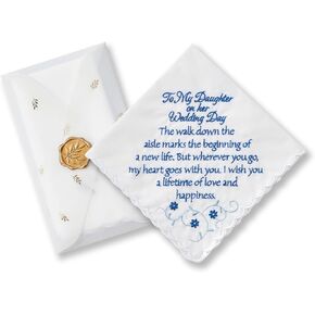 TRULIVA Something Blue for Bride on Wedding, Mother to Daughter Wedding Gifts, Wedding Handkerchief Happy Tears, 12" x 12"
