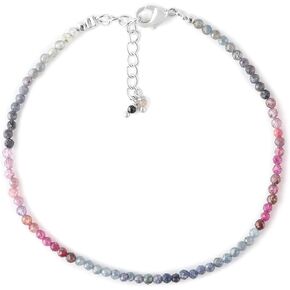 Multi Color Sapphire Dainty Beads Bracelet Natural Gemstone Birthstone Gift for her Chakra Healing Crystals Beads Jewelry Silver Plated Chain 8 inch