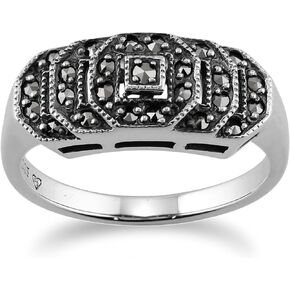 Gemondo 925 Sterling Silver Marcasite Art Deco Style Ring