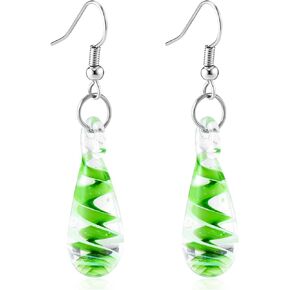Murano Style Glass Teardrop Earrings for Women Green Millefiori Glass Teardrop Earrings