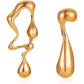 Irregular Waterdrop Earrings,Vintage Exaggerated Melting Liquid Asymmetrical Drop Earrings Gold Statement Earrings for Women