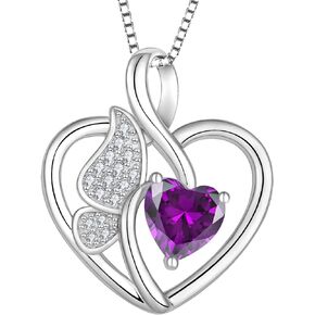 Butterfly Necklace 925 Sterling Silver Love Heart Pendant with Birthstone, Jewelry Gift for Woman Mother Mom Wife Her Girlfriend Girl
