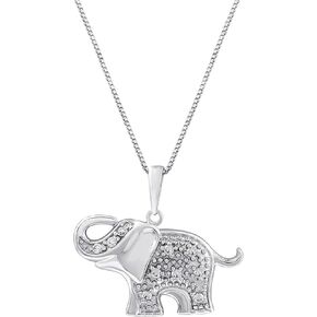 Sterling Silver 1/10cttw Natural Round-Cut Diamond (J-K Color, I2-I3 Clarity) Elephant Pendant-Necklace,18" in Kuwait