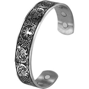 TEAMER Tree of Life Magnetic Therapy Bracelet Health Care Bangle Raven Viking Norse Celtic Knot Stainless Steel Cuff Bangle for Men