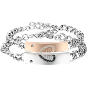 Cupimatch 2PCS Stainless Steel Love Heart Matching Identification Couples Bracelet for Men Women