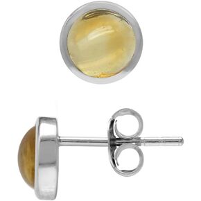 Silvershake 5MM Round Shape Cabochon Gemstones 925 Sterling Silver Stud Post Birthstone Earrings Jewelry for Women or Teens
