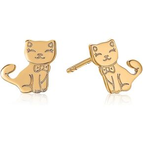 Mystigold Cat Stud Earrings 925 Sterling Silver Plated Rhodium and 18K Gold Plated I Hypoallergenic Earrings I Cute adorable cat earrings I Gift for Cat Lovers I Proud cat mom earrings I Stud earrings for teen girls I Animal Jewelry Gift for Women