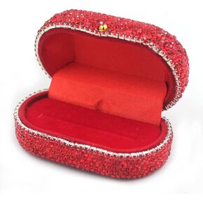 Bling Luxury Ring Box Earrings Pendant Ring Case Jewelry Display Storage Box Gift Box for Proposal Ring, Ceremony, Wedding or Special Occasions (Red)