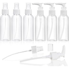Travel Bottles Fine Mist Spray Bottle Pump Bottles Dispenser 3.4oz/100ml 6 Pack Clear Plastic Tsa Approved Reusable Container for Shampoo Lotion,Cleaning Solutions,Plants,Pet,Essential Oils, Hair,Cook