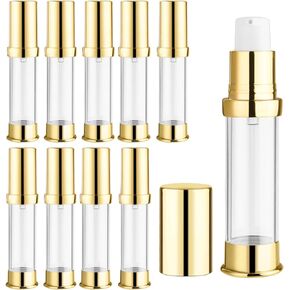 10 Pcs Empty Airless Pump Bottle Travel Cosmetic Cream Pump Bottle Refillable Vacuum Dispenser Pump Containers for Lotion Cream and More (gold-10ml)