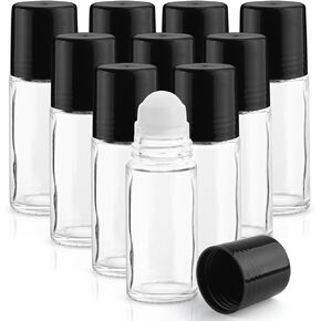 Mirrline 10 Pcs 50ml/1.7oz Roller Bottle Refillable Glass Roll On Bottles with Plastic Roller Balls & Lids for DIY Deodorant Essential Oils Lotion Cosmetics
