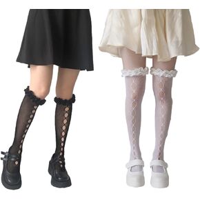 2 زوج المرأة لوليتا جوارب الفخذ العليا الدانتيل يصل فوق الركبة الجوف خارج الجوارب القوطية مثير in Kuwait