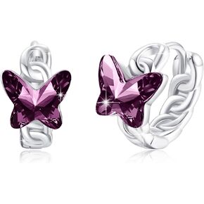 YEESIA Butterfly Earrings S925 Sterling Silver Amethyst Earrings Purple Butterfly Small Hoop Earrings Butterfly Jewelry Valentines Day Gifts for Women Girls