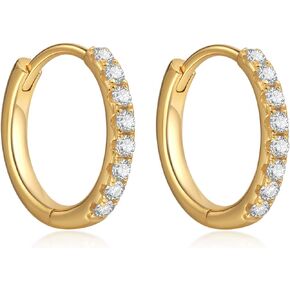 S.Leaf Hoop Earrings for Women Sterling Silver Cubic Zirconia Hoop Earrings Huggie Earrings 14k Gold Plated