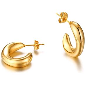 Dainty Huggie Hoop Earring,14K Gold Plated Thick Triple Twisted Hoop Earrings Hypoallergenic Chunky Gold Hoops Earrings Small Gold Earrings for Women Girls