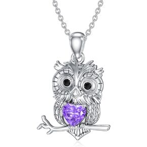 Owl Necklace S925 Sterling Silver Owl Pendant Amethyst Owl Jewelry Owl Natural Amethyst Necklace Amethyst Jewelry Owl Gifts for Women Girls