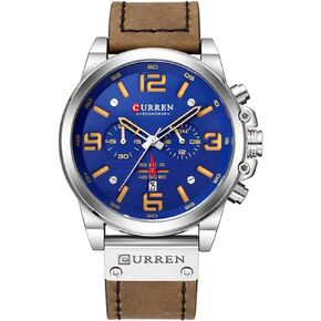MASTOP Fashion Mens Watch Leather Military Stopwatch Waterproof Chronograph Watch Mens Quartz Watch with Date
