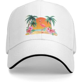 Unisex Flamingo Palm Tree Baseball Cap, Sunset Beach Flower Hat for Women Men
