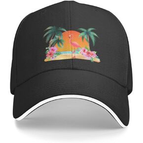 Unisex Flamingo Palm Tree Baseball Cap, Sunset Beach Flower Hat for Women Men