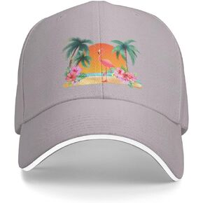 Unisex Flamingo Palm Tree Baseball Cap, Sunset Beach Flower Hat for Women Men
