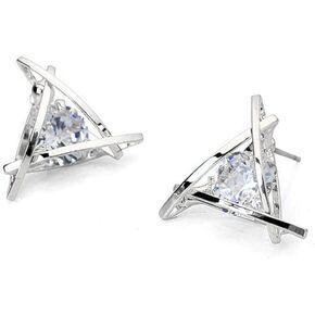 Rose Gold Stud Earrings Hollow Triangle Sparkling Cubic Zirconia for Women Girls