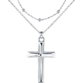 REIOT Cross Necklace for Women, 925 Sterling Silver Layered Necklace, Christmas Mother's Day Birthday Gift 45+5 cm.