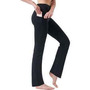 Women's High Waist Bootcut Yoga Pants with Pockets Tummy Control Workout Running Pants Long Bootleg Flare Pants