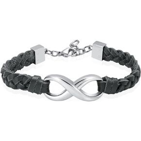 Infinity Cremation Bracelet for Ashes Genuine Leather Memorial Urn Bangle for Human Stainless Steel Keepsake Bracelet Jewelry for Women Men