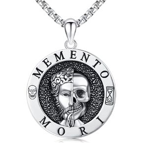 JUSTKIDSTOY Memento Mori Necklace 925 Sterling Silver Marcus Aurelius Skull Pendant Necklace Stoic Reminder Necklace Jewelry Gifts for Men Women